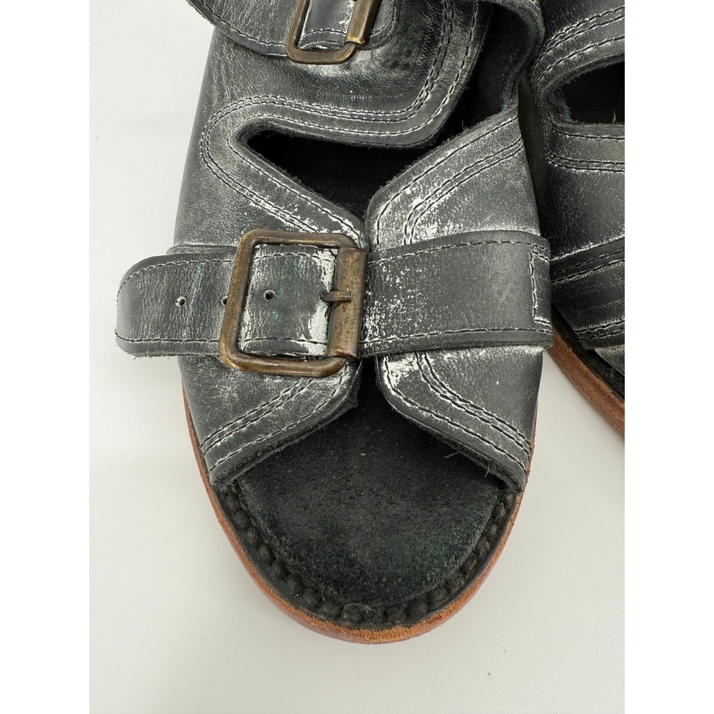 Freebird by Steven Caprice Buckle Sandals Wood Heel Womens 9  Leather Black Boho - Picture 8 of 13